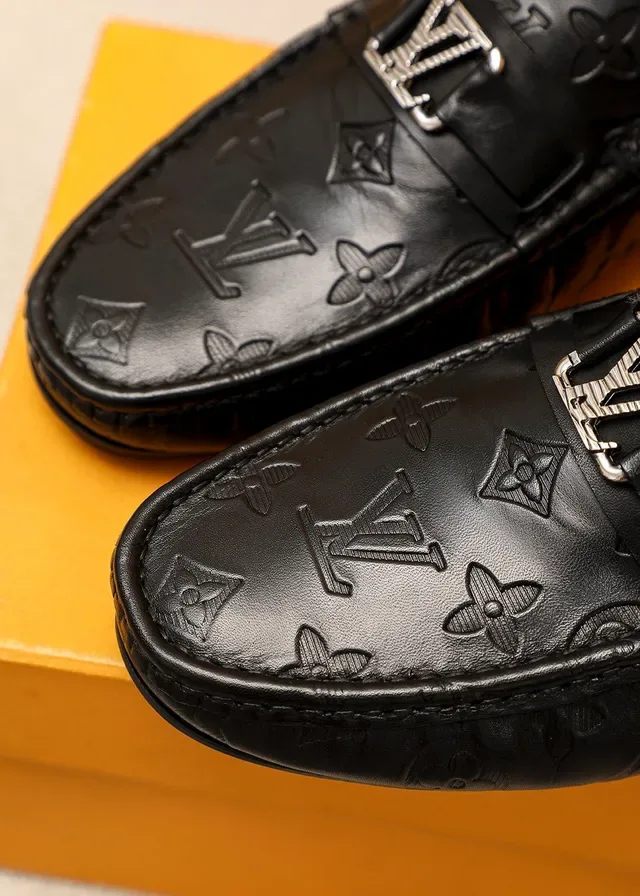 Louis Vuitton Monogram Loafer Black Silver Leather Metal LV Buckle Loafer 6