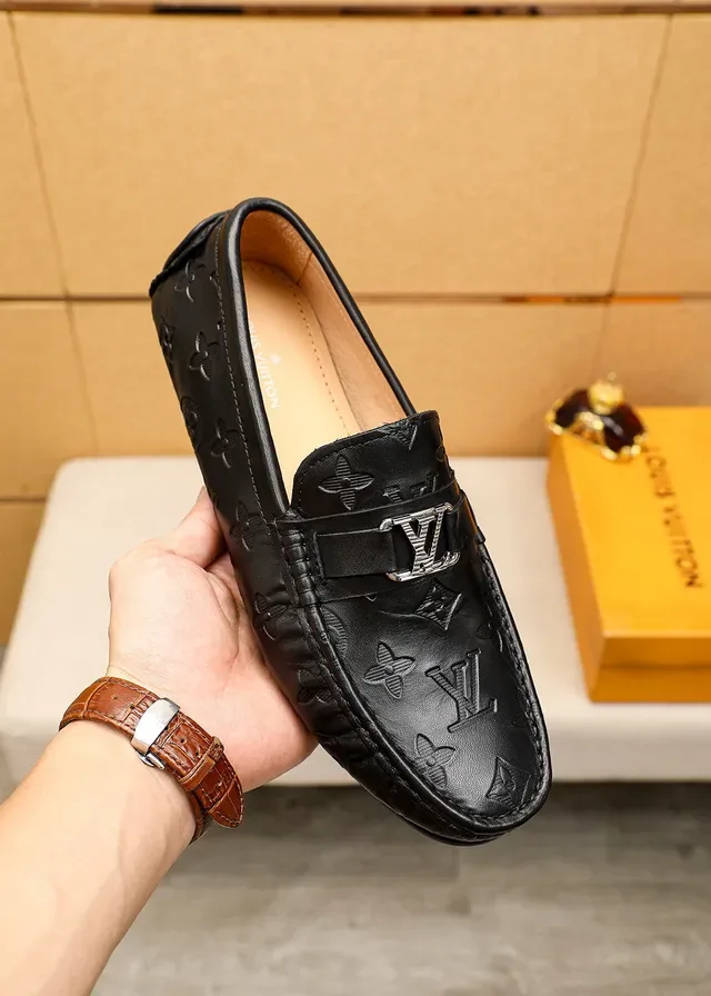 Louis Vuitton Monogram Loafer Black Silver Leather Metal LV Buckle Loafer 7