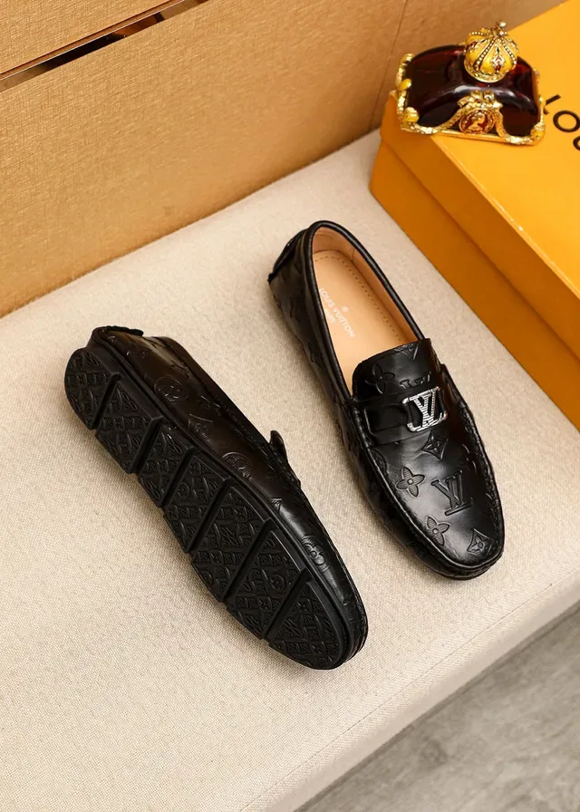 Louis Vuitton Monogram Loafer Black Silver Leather Metal LV Buckle Loafer 9