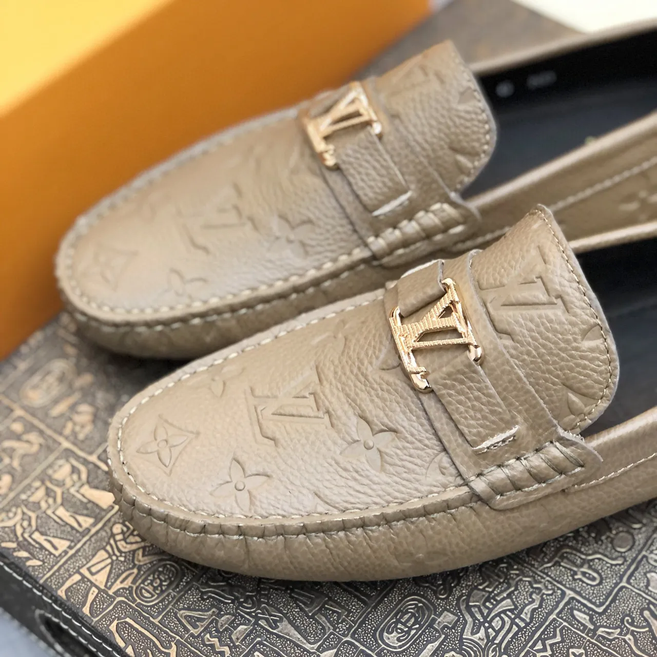 Louis Vuitton Monogram Loafer Taupe-Gray Leather Loafers 5