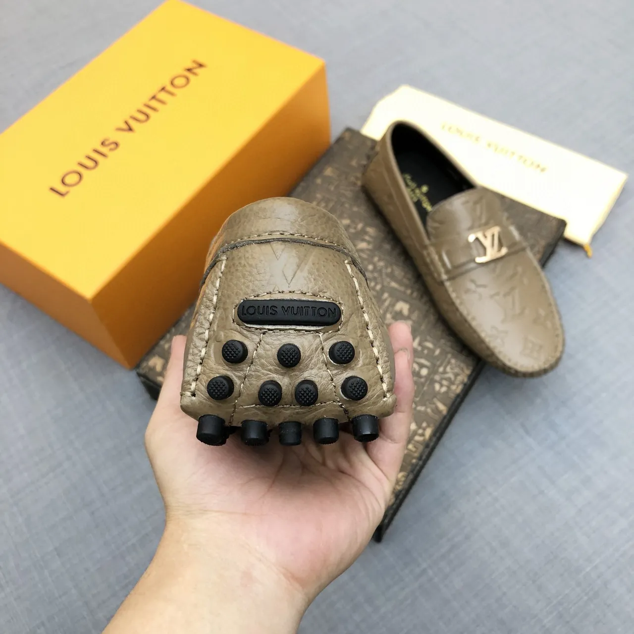Louis Vuitton Monogram Loafer Taupe-Gray Leather Loafers 6