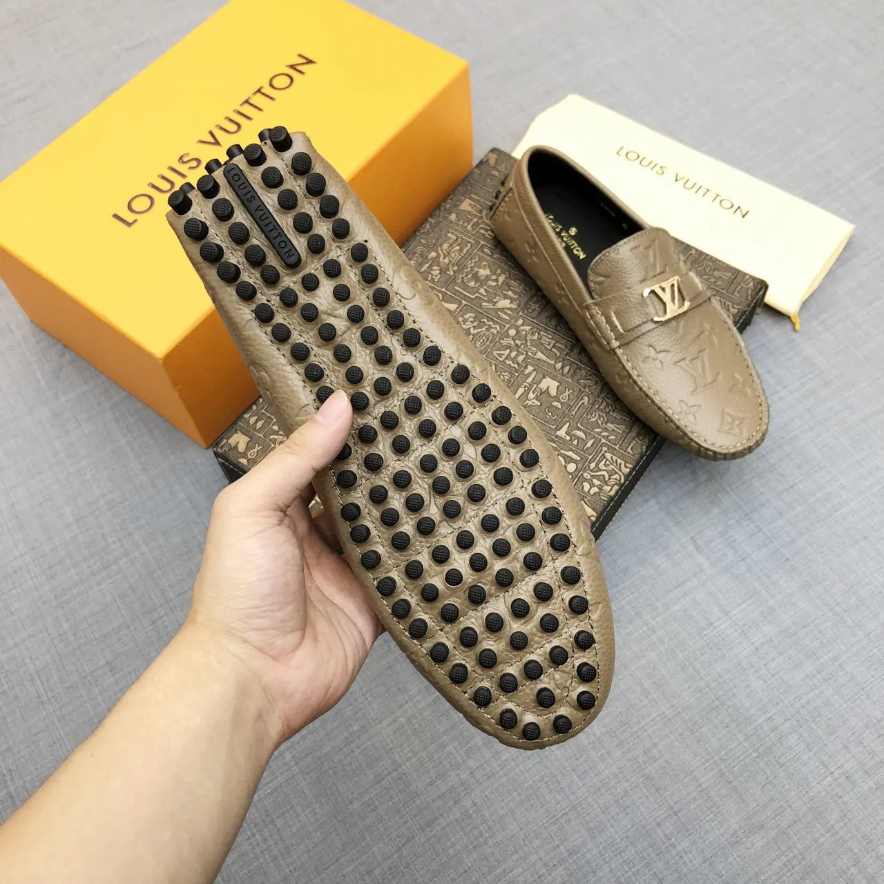 Louis Vuitton Monogram Loafer Taupe-Gray Leather Loafers 7
