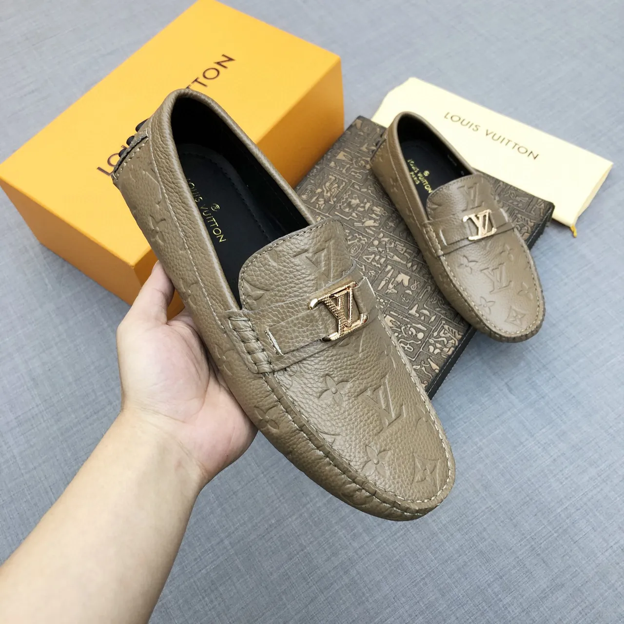 Louis Vuitton Monogram Loafer Taupe-Gray Leather Loafers 8