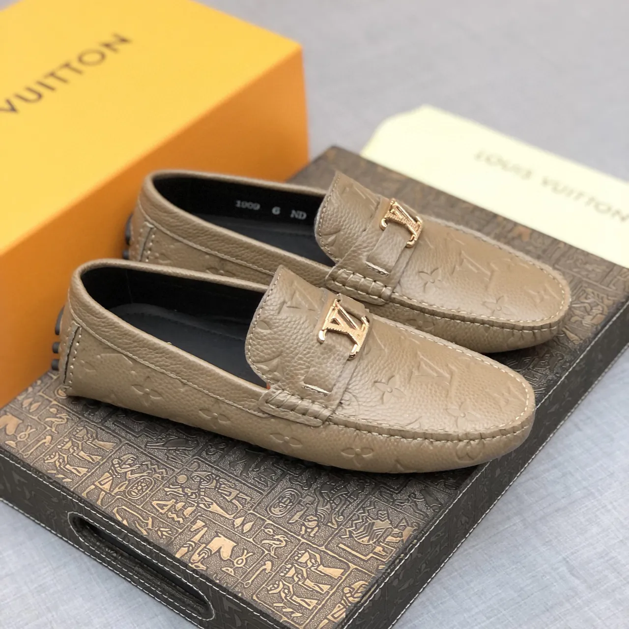 Louis Vuitton Monogram Loafer Taupe-Gray Leather Loafers 9