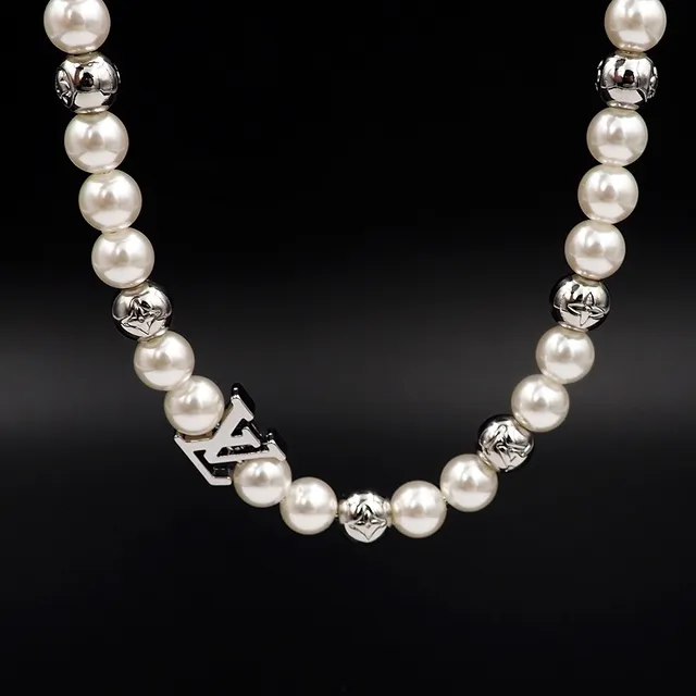 Collier Louis Vuitton Monogram Perles Blanc Argent Fil Perles d'espacement Métalliques Collier 4