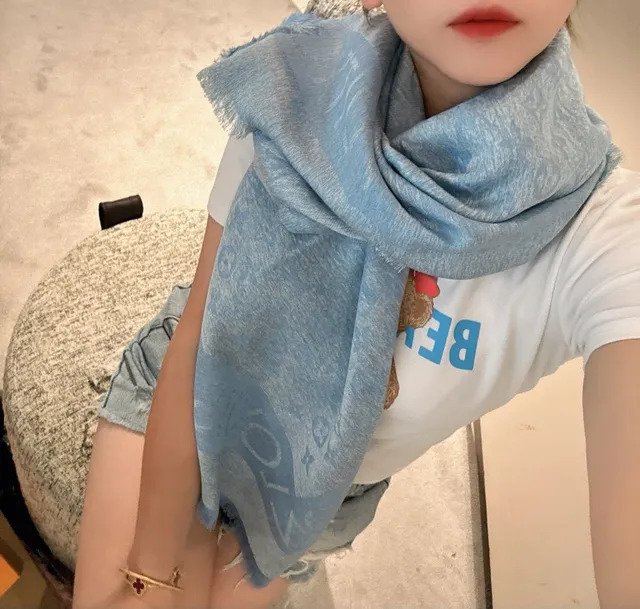 Louis Vuitton Monogram Print Heathered Blue-Gray Silk Scarf 2