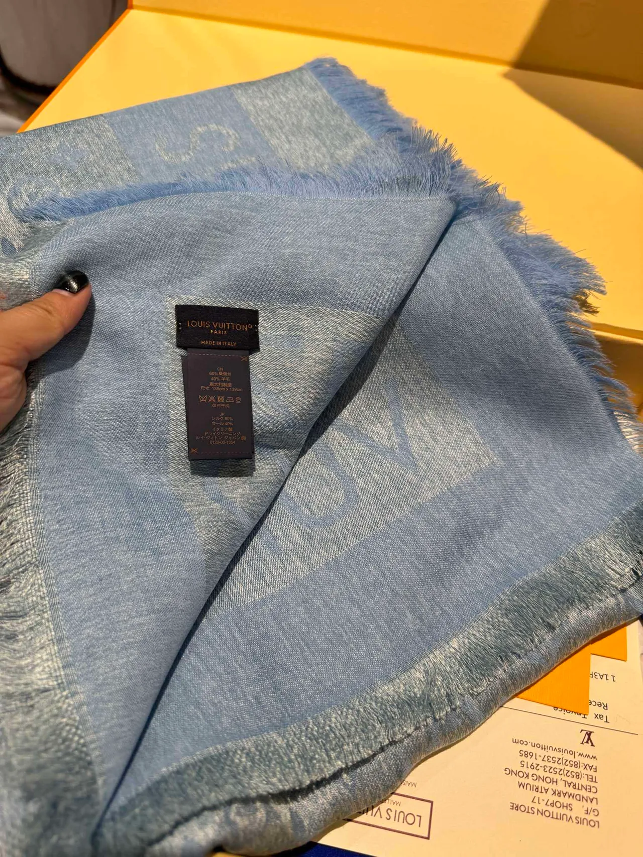 Louis Vuitton Monogram Print Heathered Blue-Gray Silk Scarf 5