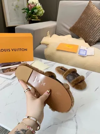 Louis Vuitton Monogram Shearling Double-Strap Slippers 3