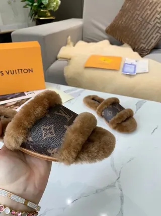 Louis Vuitton Monogram Shearling Double-Strap Slippers 4