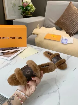 Louis Vuitton Monogram Shearling Double-Strap Slippers 5