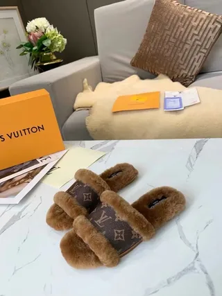 Louis Vuitton Monogram Shearling Double-Strap Slippers 6