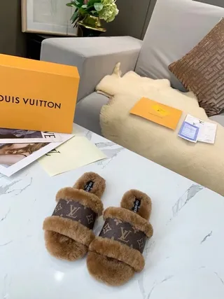 Louis Vuitton Monogram Shearling Double-Strap Slippers 8