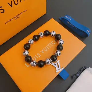 Louis Vuitton Monogram Estrella Negro Plata Cuentas Motivo Pulsera