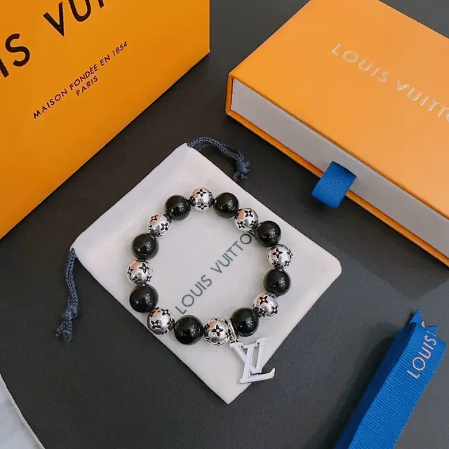 Louis Vuitton Monogram Star Black Silver Beaded Motif Bracelet 8