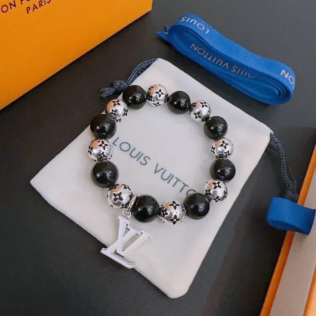 Louis Vuitton Monogram Star Black Silver Beaded Motif Bracelet 9