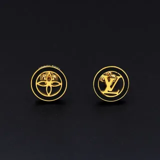 Louis Vuitton Monogram Stud Gold Black Circular Logo Earrings