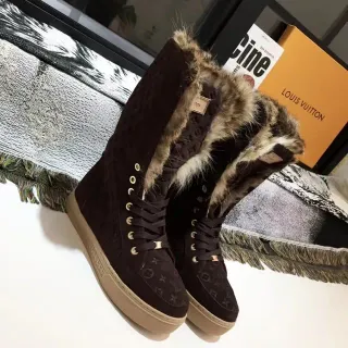 Louis Vuitton Monogram Suede Fur-Trimmed Knee Boots