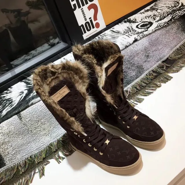 Louis Vuitton Monogram Suede Fur-Trimmed Knee Boots 4
