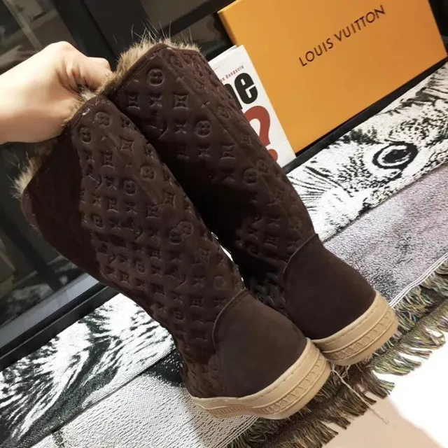 Louis Vuitton Monogram Suede Fur-Trimmed Knee Boots 5