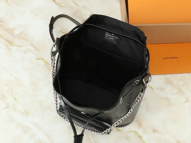 Louis Vuitton Montaigne Black Brown Smooth Leather Body Monogram Trim Mini Backpack 3