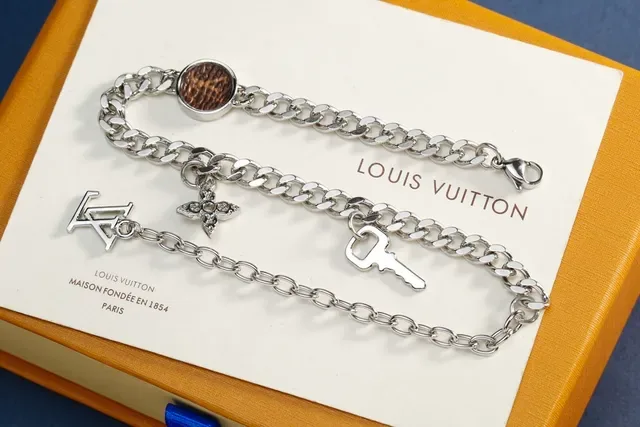 Louis Vuitton Multi-Charm Curb-Link Silver Bracelet 2