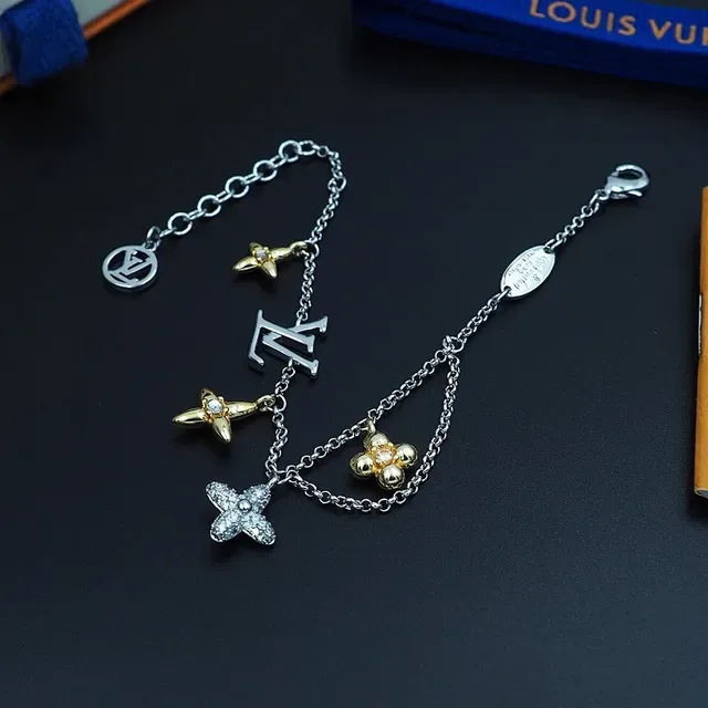 Louis Vuitton Multi-Charm Gold and Silver Floral Bracelet 2