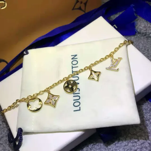 Louis Vuitton Multi Charms Crystal-Embellished Gold-Tone Chain Bracelet 3