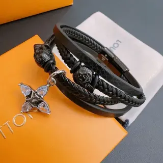 Louis Vuitton Multi-Wrap Braided Leather Lion Head Crystal Monogram Bracelet