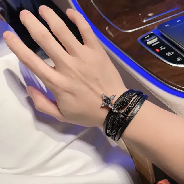 Louis Vuitton Multi-Wrap Braided Leather Lion Head Crystal Monogram Bracelet 4