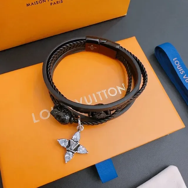 Louis Vuitton Multi-Wrap Braided Leather Lion Head Crystal Monogram Bracelet 6