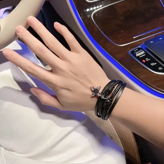 Louis Vuitton Multi-Wrap Braided Leather Lion Head Crystal Monogram Bracelet 7