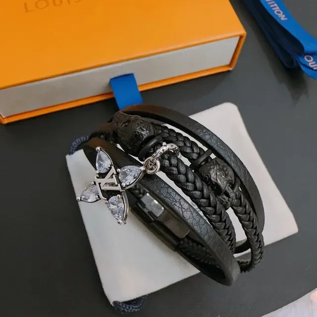 Louis Vuitton Multi-Wrap Braided Leather Lion Head Crystal Monogram Bracelet 8