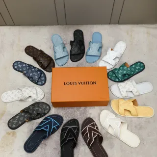 Louis Vuitton बहुरंगी क्रिसक्रॉस स्ट्रैप मोनोग्राम-प्रिंटेड स्लिपर्स