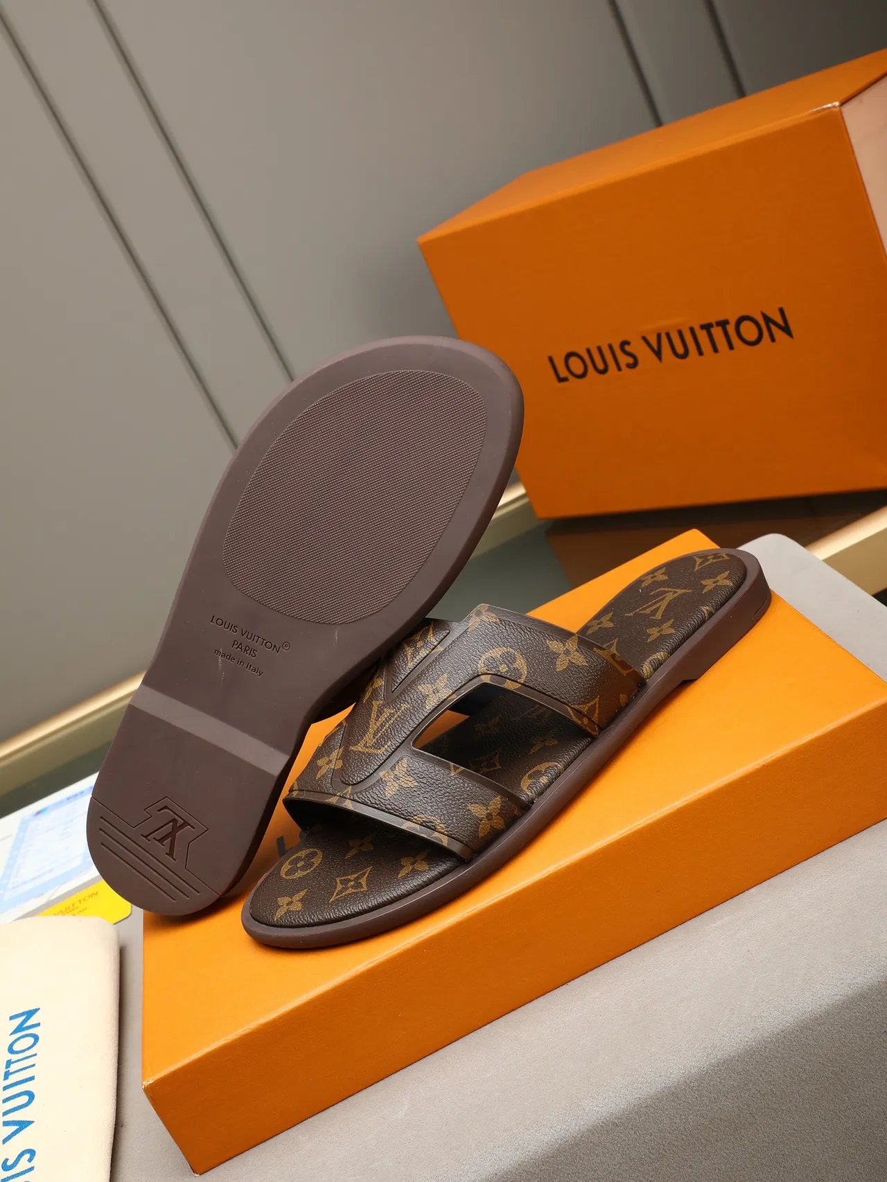 Louis Vuitton Multicolor Crisscross Strap Monogram-Printed Slippers 9