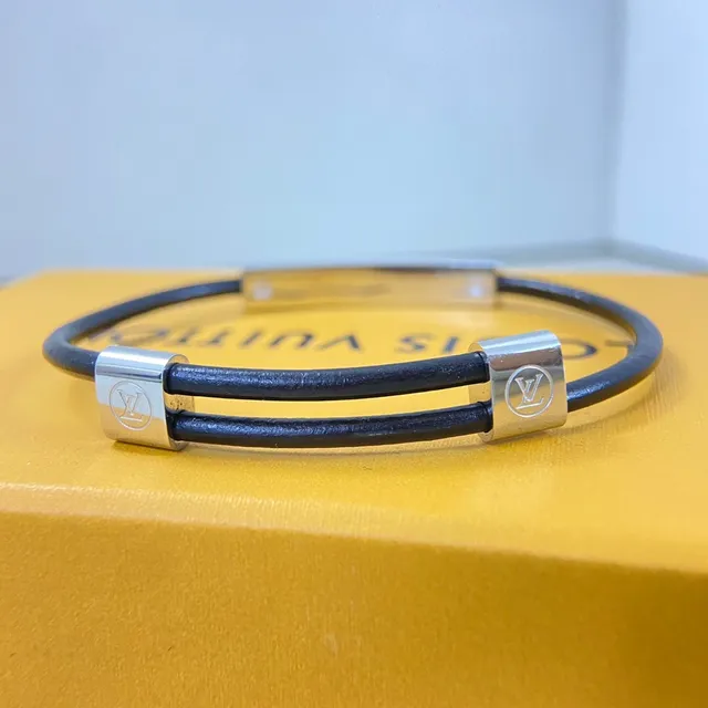 Louis Vuitton Bracelet Multicolore Argent Triple Empilée Barre Gravure Géométrique Treillis 7