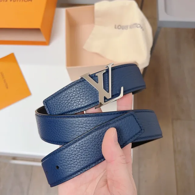 Louis Vuitton Cinto de Couro Preto Marinho Granulado Taurillon Prateado LV Twist Fivela 2