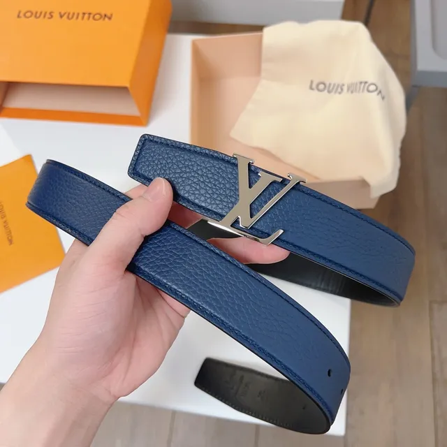 Louis Vuitton Cinto de Couro Preto Marinho Granulado Taurillon Prateado LV Twist Fivela 4