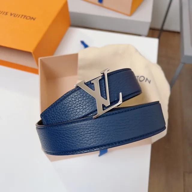 Louis Vuitton Cinto de Couro Preto Marinho Granulado Taurillon Prateado LV Twist Fivela 6