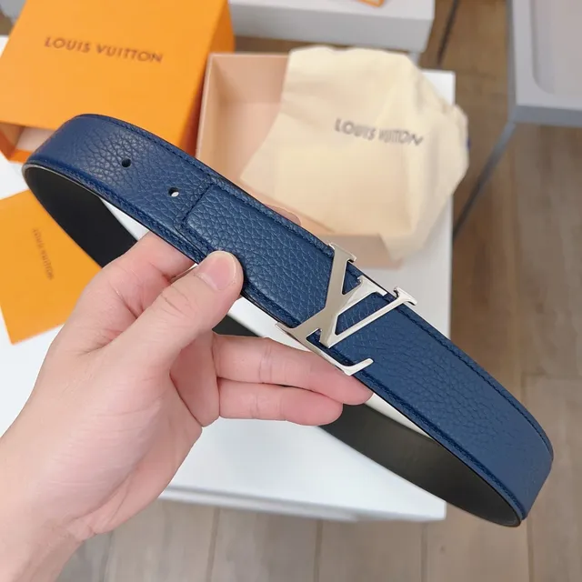 Louis Vuitton Cinto de Couro Preto Marinho Granulado Taurillon Prateado LV Twist Fivela 8