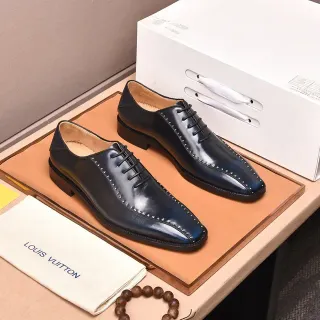 Louis Vuitton Navy Polished Cap-Toe Oxford Shoes