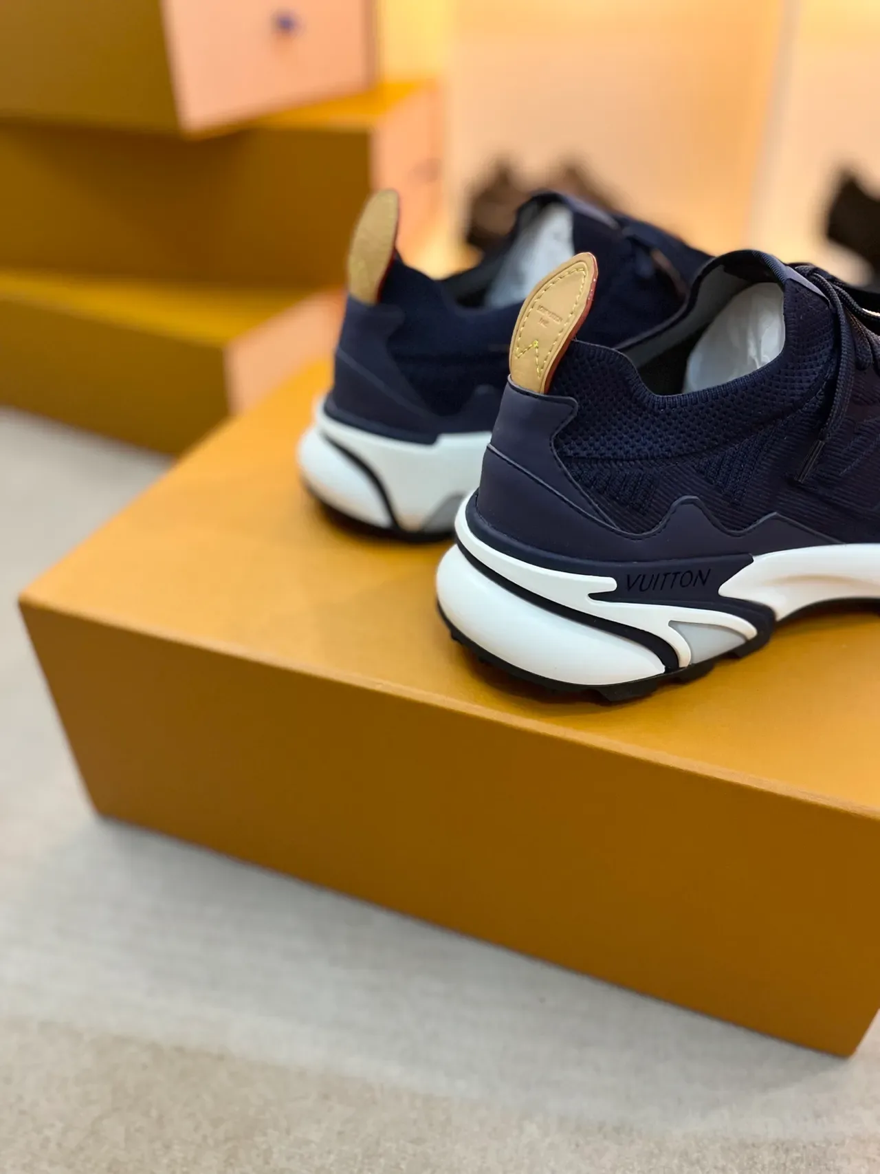Louis Vuitton Navy White Knit Upper Sculpted Midsole Chunky Sneakers 2