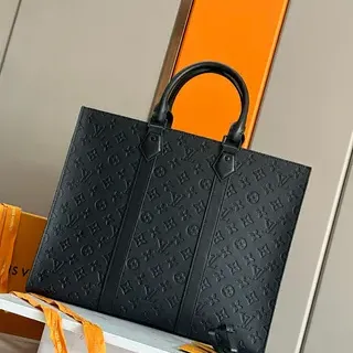 Louis Vuitton OnTheGo Tote Black Embossed Monogram Leather Tote Bag