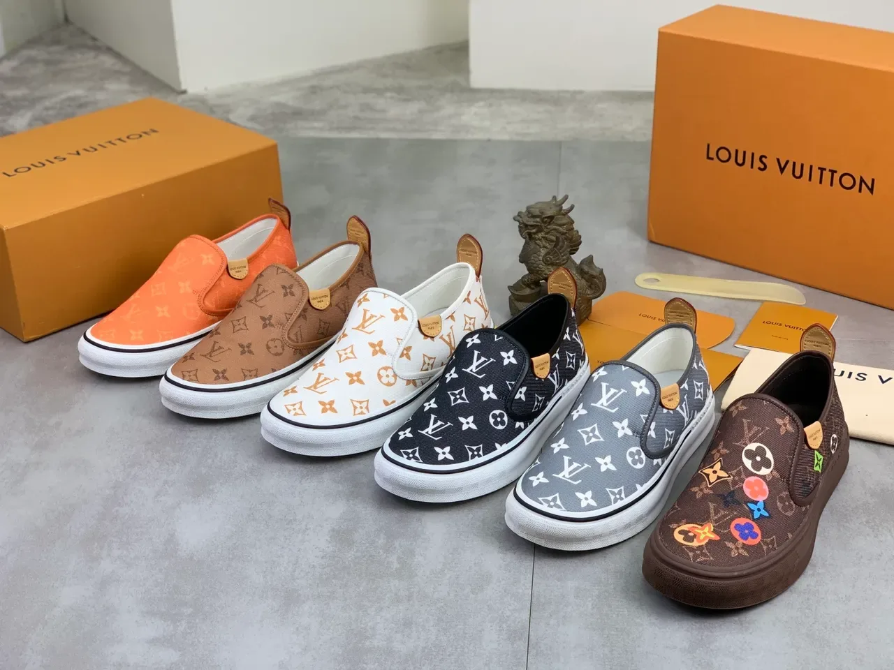 Louis Vuitton Orange Beige Monogram Canvas Slip-On Lifestyle Sneakers 2