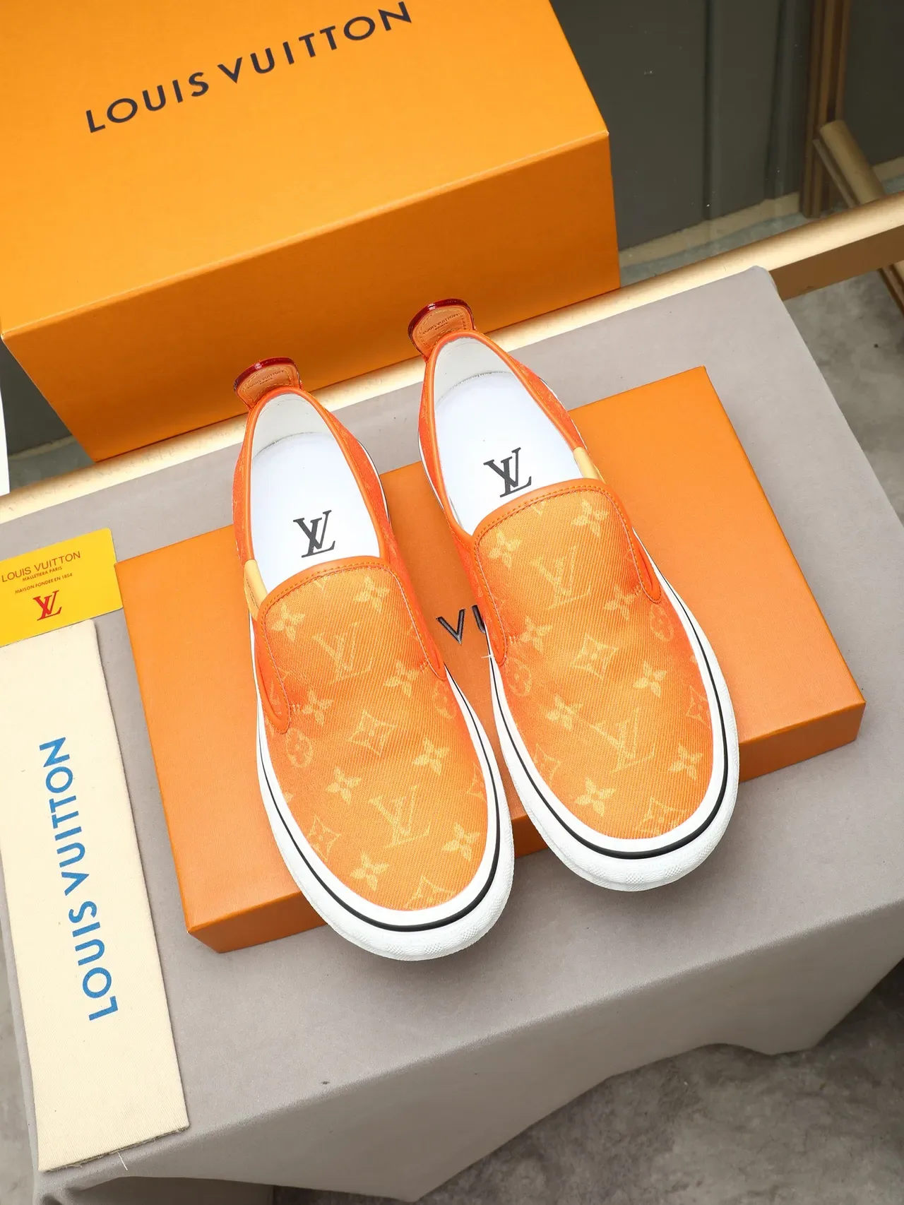 Louis Vuitton Orange White Monogram Canvas Slip-On Lifestyle Sneakers 3