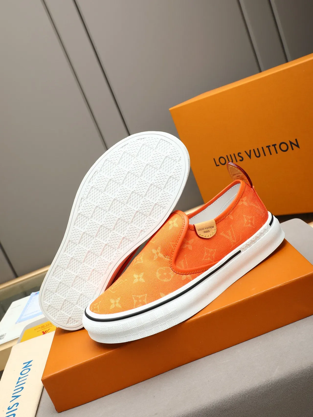 Louis Vuitton Orange White Monogram Canvas Slip-On Lifestyle Sneakers 5