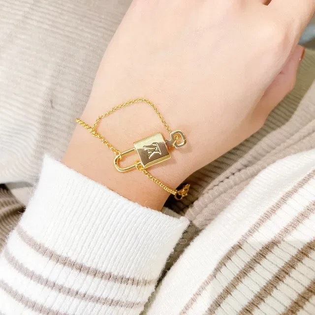 Louis Vuitton Padlock Charm Gold-Tone Chain Bracelet 4