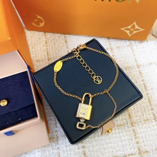 Louis Vuitton Padlock Charm Gold-Tone Chain Bracelet 5