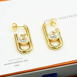 Louis Vuitton Pearl and Monogram U-Shaped Hoop Earrings