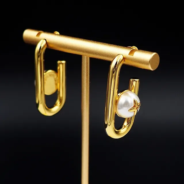 Louis Vuitton Pearl and Monogram U-Shaped Hoop Earrings 2