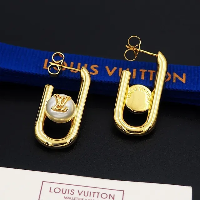 Louis Vuitton Pearl and Monogram U-Shaped Hoop Earrings 3